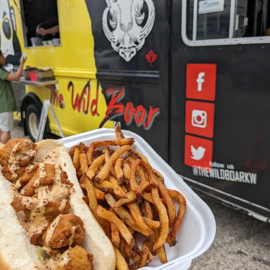 On today's Food Truck Wednesday I am featuring @thewildboarkw Fried Chicken Po'Boy Sandwich! The sauce is amazing and the crunch even better! Here until 1:30 today!